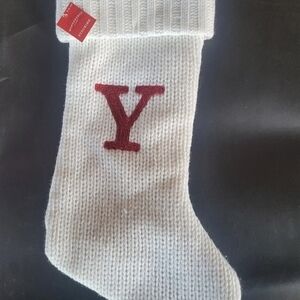 Target Wondershop Letter Monogram Stocking Initial "Y" white Cable Knit 18” NEW